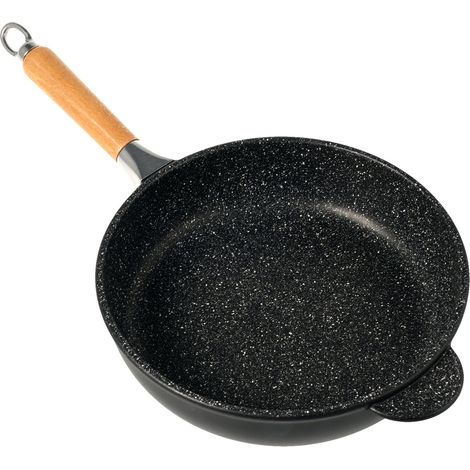 Poêle à Frire en Pierre antiadhésive Manche Bois cm32