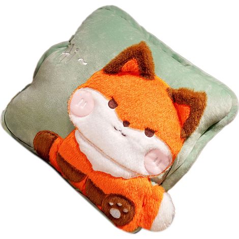 Ensemble Voyage Couverture et Coussin Polaire Chouette Animal Chauffe-Mains pour Bureau Dormeur Domicile Renard (1/5)