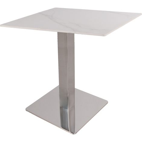 Tavolo bar pietra sinterizzata effetto marmo bianco uso interno esterno 80x80 cm base silver quadrata (1/4)