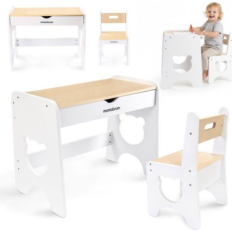 Escritorio infantil de madera MDF - Mamabrum - Cajón deslizante - Silla incluida - Altura del asiento 26 cm (1/5)