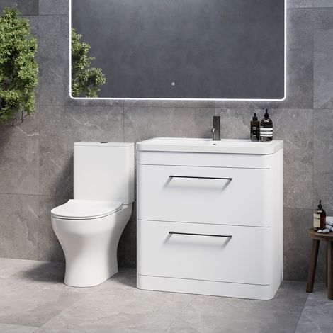 Oslo Gloss White 1350mm Vanity and Jubilee Toilet Suite with Anya Basin - 1350mm - Gunmetal Grey 320mm Handle