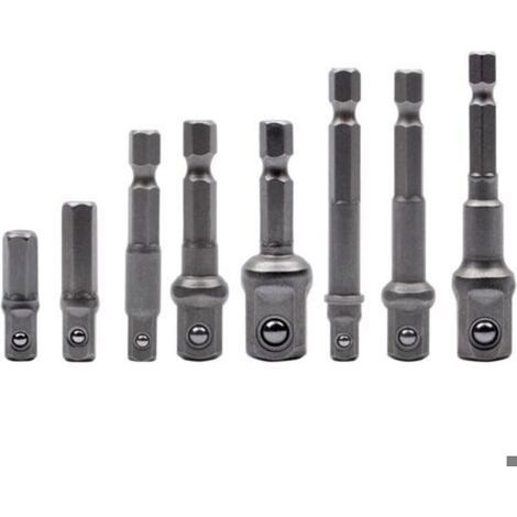 Ocho adaptadores de cabeza hexagonal, de tamaños de 1/4" a 1/4"-3/8"-1/2", aptos para taladros/destornilladores eléctricos. (1/3)