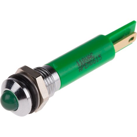 Voyant LED lumineux Vert RS PRO, dia. 8mm, 110V c.a., IP67 ( Prix pour 1 ) (1/2)