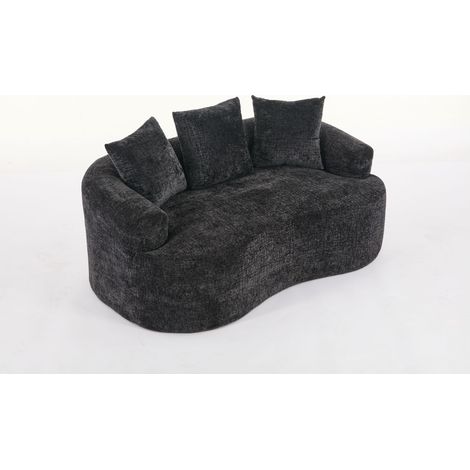 Canapé 2 places incurvé en chenille, petit canapé avec 3 coussins, assise profonde pour appartement et salon, aucun montage requis (1/5)