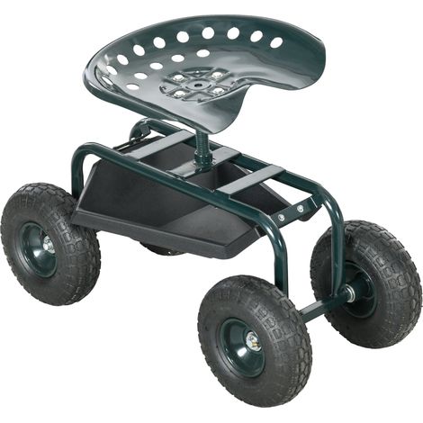 Carrello da Giardino 83x36.5x45-60 cm con Sedile Regolabile e Vassoio Inferiore in Acciaio e PP Verde Scuro (1/5)