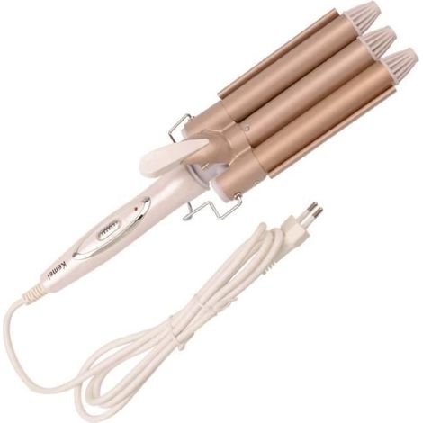 Kemei Pro Fer a boucler - onduler Tourmaline Ceramique Cheveux curleur Grande Vague - Triple Barrel (Or) Or (1/4)