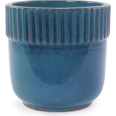 Vaso in ceramica smaltata blu-verde Ø 30,5 cm con drenaggio (1/5)