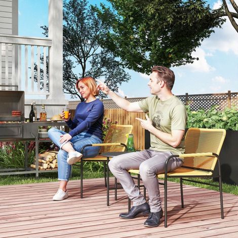 Ensemble bistrot en rotin 3 pièces jaune acier,2 fauteuils de jardin et table basse. Adapté au jardin,terrasse et balcon.