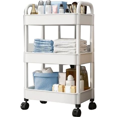 Rollwagen, weiß, 3 Ebenen, leise Räder, robuster Kunststoff, einfacher, vielseitig einsetzbarer Wagen für Zuhause, Büro oder Studentenwohnheim (1/5)