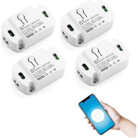 4pcs Interrupteur Connecté, Interrupteur Wifi Smart Life, Mini Alexa Interrupteurs avec SmartLife/Tuya APP Télécommande, Interrupteurs Wifi Smart Life Module Compatible Alexa/Google Assistant (1/5)