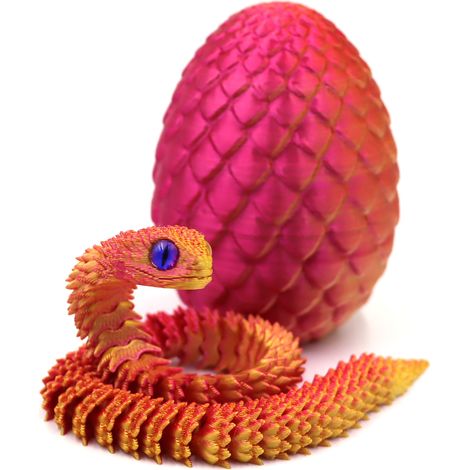Serpente e uovo stampati in 3D, giocattolo animale articolato da 30 cm, design scorrevole realistico che imita un serpente in movimento, decorazione per casa, ufficio o ufficio direzionale - Rosso