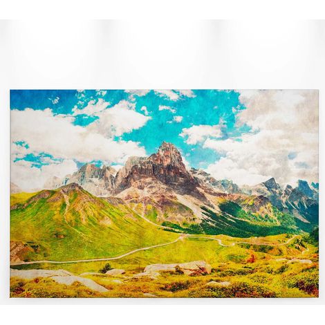 Tableau nature bleu, vert et marron | Tableau sur toile été parfait pour chambre | Tableau nuage et montagne ensoleillée 0,9 x 0,6 m (1/5)