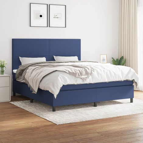 Lit à sommier tapissier avec matelas Bleu 160x200 cm Tissu (1/5)