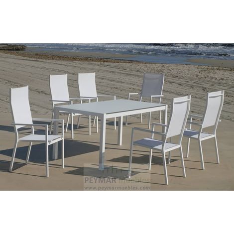 Conjunto terraza jardín mesa + 4 sillones aluminio blanco Córcega 160x90 /janeiro-4.