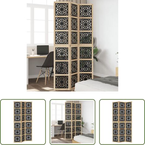 Wohnzimmer - 3-tlg. Raumteiler Braun und Schwarz Massivholz Paulownia (1/5)