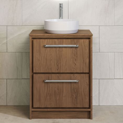 Hudson Reed Lille Floor Standing 2-Drawer Vanity Unit with Worktop 600mm Wide - Antique Oak (1/5)