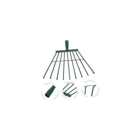 Handrechen für den Garten. Laubbesen aus grünem Eisen.