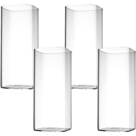 Lot de 4 verres à eau transparents de 400 ml - Verres à long drink - Carrés et élégants - Pour eau, jus, bière, boissons, cocktails, mojito et boissons mixtes (carrés fins) (1/5)