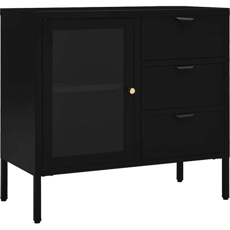 Maison Exclusive - Credenza Nera 75x35x70 cm in Acciaio e Vetro Temperato (1/5)