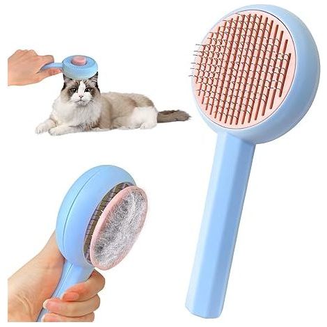 Brosse pour chat/chien avec bouton de déverrouillage, brosse autonettoyante pour chats à poils longs ou courts, brosse de toilettage, peigne pour chats d'intérieur, élimine facilement le sous-poil mor (1/5)