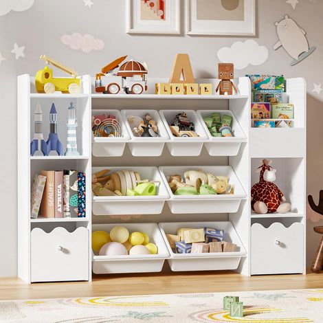 4-Tier Bücherregal mit Schublade, Kinderregal mit vielseitiger Aufbewahrung und Rollen