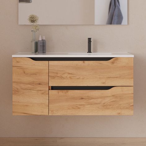 Meuble sous vasque seul, 2 tiroirs et 1 porte, 120cm, pour vasque déportée droite - tabaco (bois foncé) - ZARZA