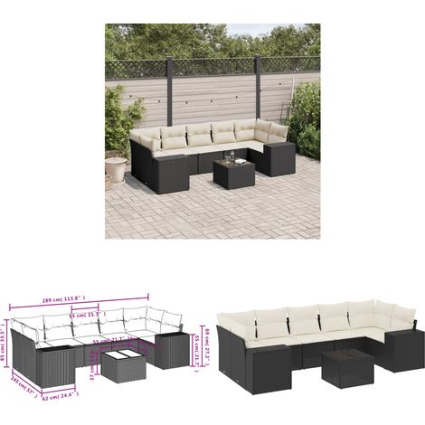 8-tlg. Garten-Sofagarnitur mit Kissen Schwarz Poly Rattan - Gartenmöbel - PE-Rattan Möbel - Outdoor Set - Esstisch - Lounge Set - Home & Living (1/3)