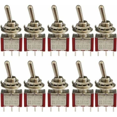 Lot de 10 Mini Interrupteurs à Bascule SPDT 3 Broches ON-OFF-ON 6A 125V Rouge pour Automobile et Électronique