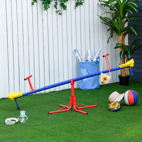 Balançoire double rotative à 360° pour enfants, en métal et polypropylène. Âges : 3-8 ans. 182 x 77 x 63 cm. Multicolore.