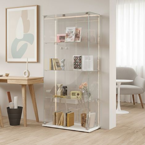 Vitrines en Verre, armoires de Rangement Verticales en Verre, adaptées aux Salons, Chambres, Bureaux, Bande LED, 2 Tür 4 Lagen,163x78.5x35cm (1/5)