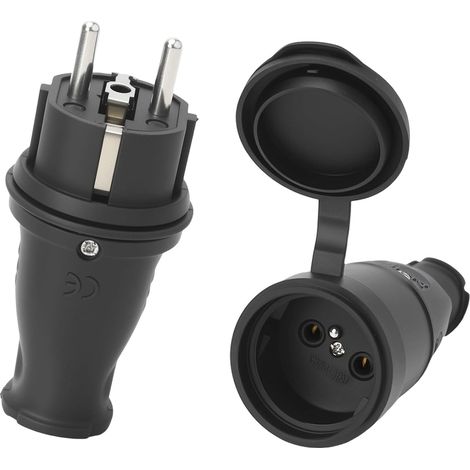 Lot de 1 Schuko Plug et Connecteur Schuko, Fiche Male Prise Electrique Fiche Electrique de Sécurité avec Protection Anti-pliure Utilisable pour des Câbles de 0,5 à 3 cm², IP44, 250 V, 16 A (1/5)