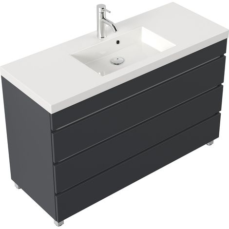 Stand Badmöbel GENEVA 120 SoftClose grafit mit 3 grifflosen Schubladen