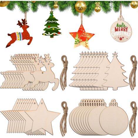 80 suspensions bois Noël avec cordon jute (1/5)