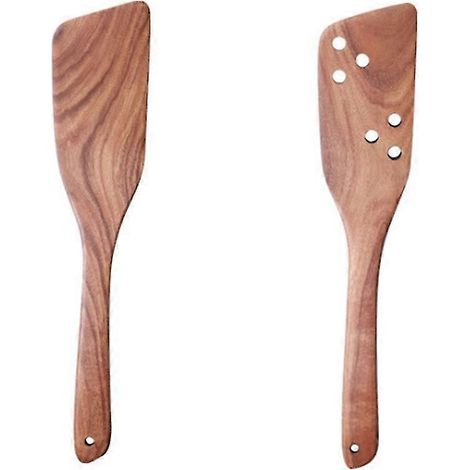 2 stücke Massivholz Haushalt Teak Kochspatel Nicht-stick Hohe Temperatur Lange Griff Holz Spatel (1/5)