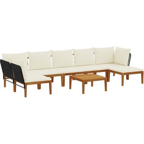 Ensemble de 8 pièces en bois d'acacia massif avec cordes naturelles (1/5)