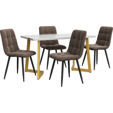 Set de comedor 117x68 cm con 4 sillas de terciopelo marrón (1/5)