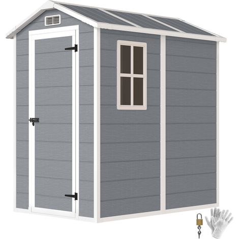 Outsunny 4 x 6ft Garden Shed, Plastic Shed with Floor, Window, Lockable Door and Vents, Resin Tool Shed for Outdoor Patio Storage, Zero Maintenance, Grey