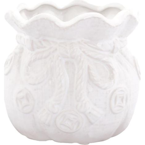 Vaso in ceramica con salvadanaio integrato, colore bianco.