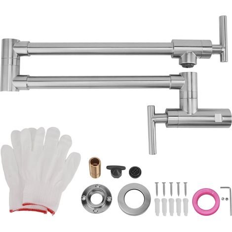 Robinet mural cuivre pour remplissage de casserole, universel, rotatif, double poignée, pliant, mitigeur froid unique pour lavabo salle de bain, balcon, évier cuisine (1/5)