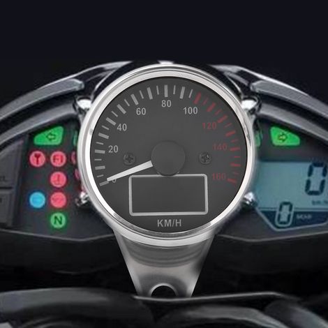 Universeller digitaler LED-LCD-Tachometer für Motorräder (0–160 km/h), verchromter Retro-Tachometer mit Drehzahlmesser (1/5)