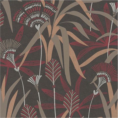 Flowers wallcovering wall Profhome 399364 non-woven wallpaper slightly textured with reed leaves and metallic highlights black red white beige 5.33 m2 (1/5)