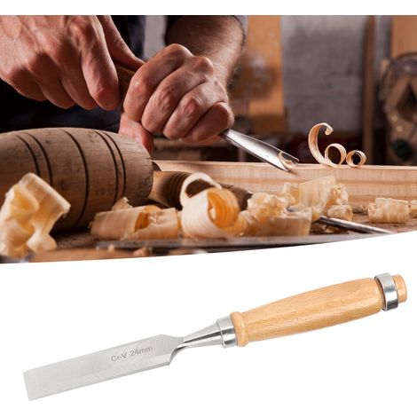 Ciseau à bois, manche en bois, lime en acier, outil professionnel pour le travail du bois, Cr V 24 mm