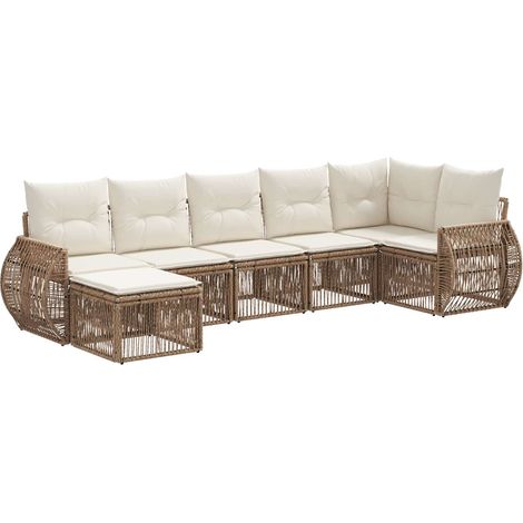 Gartensofa-set 7 pcs Beige und Cremeweiß Poly-Rattan vidaXL