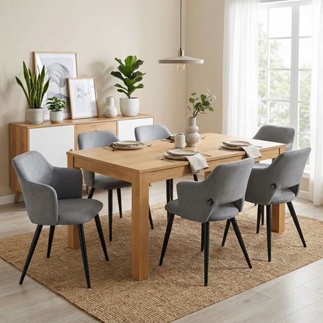 Meubles Cosy AKANJINEW Lot de 6 chaises de salle à manger scandinaves tissu gris pieds métal noir (1/5)