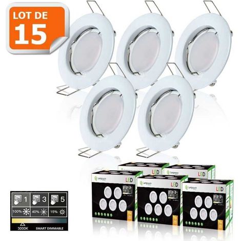 15 Spots led 3-step dimmable sans variateur 7w eq.56w blanc chaud finition blanc (1/5)