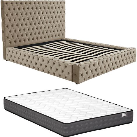 Letto con contenitore Chesterfield 160 x 200 cm Velluto Tortora + Materasso - DULENI