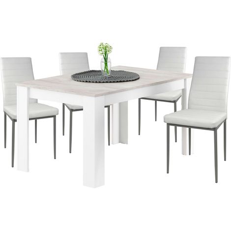 Conjunto de Mesa Extensible Y 4 Sillas en Color Blanco y Gris Cemento (1/5)