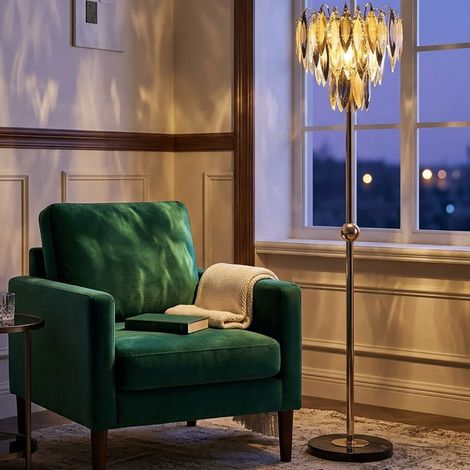 Stehlampe Standleuchte Leseleuchte 4 Flammig goldfarben Kristalloptik H 165 cm (1/5)