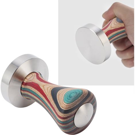 Tasseur à café plat en bois coloré, base en acier inoxydable, marteau à poudre pour accessoires de café, 51 mm (1/5)