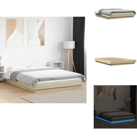 Bettgestell mit LED Sonoma-Eiche 120x200 cm Holzwerkstoff - Holzbettfassad - Bettsystem - Lattenrost - Schlafzimmermöbel - SONOMA EICHE (1/5)